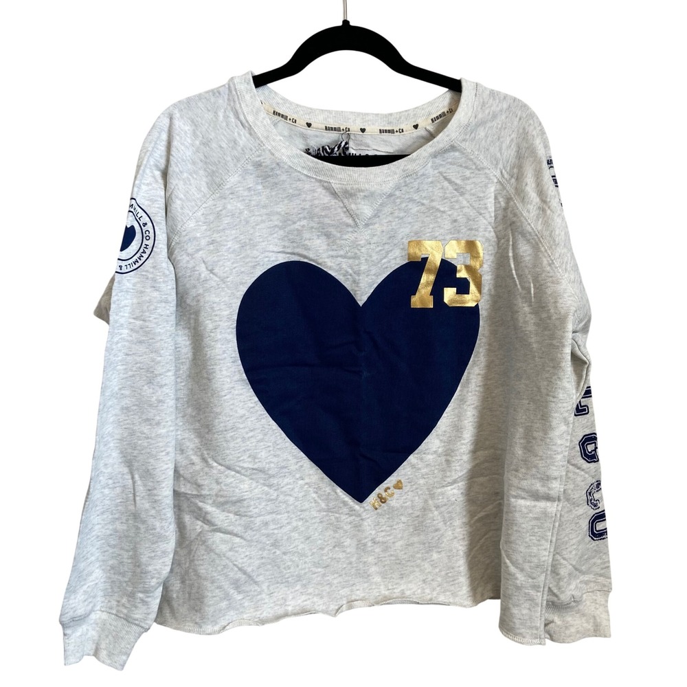 Hammill & Co Womens Slouchy Heart 73 Raglan Sweatshirt Heather Grey Size S NEW